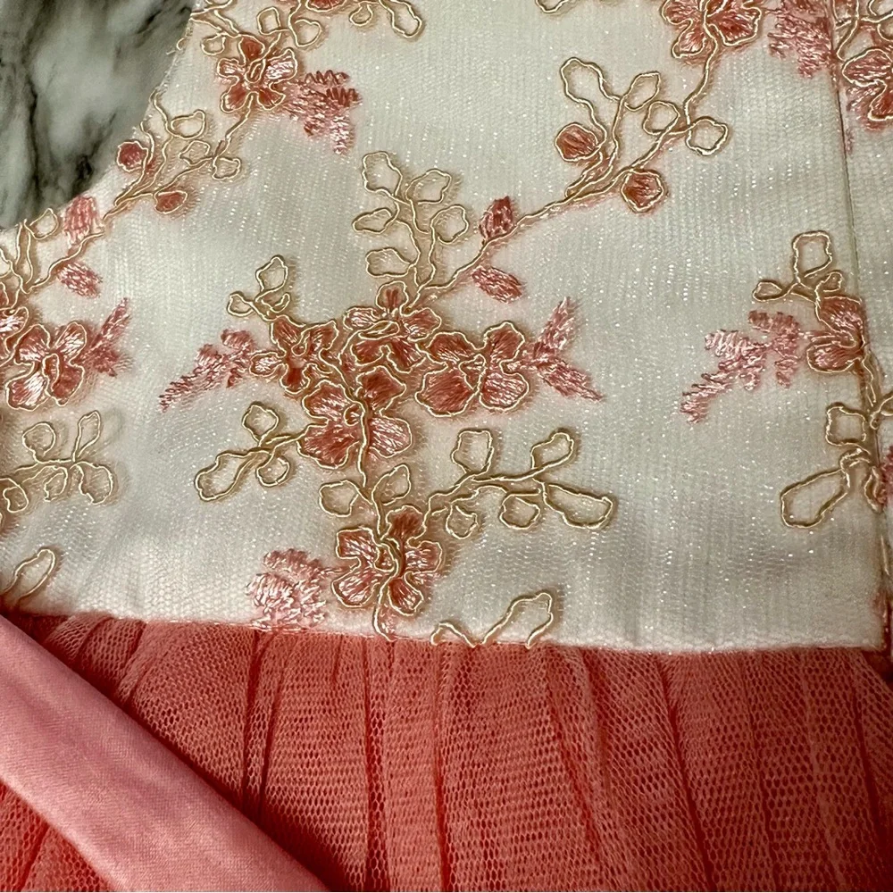 American Princess Pink Tulle Dress Sz 6 Floral Jacquard Jeweled Waist Fancy Gown